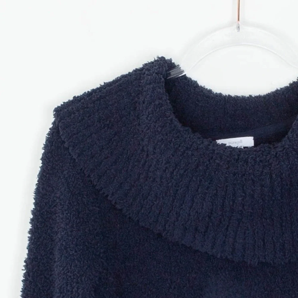 Pure Jill Navy Blue‎ Soft Cozy Cowl Neck Pullover Sweater S Petite Fuzzy Winter